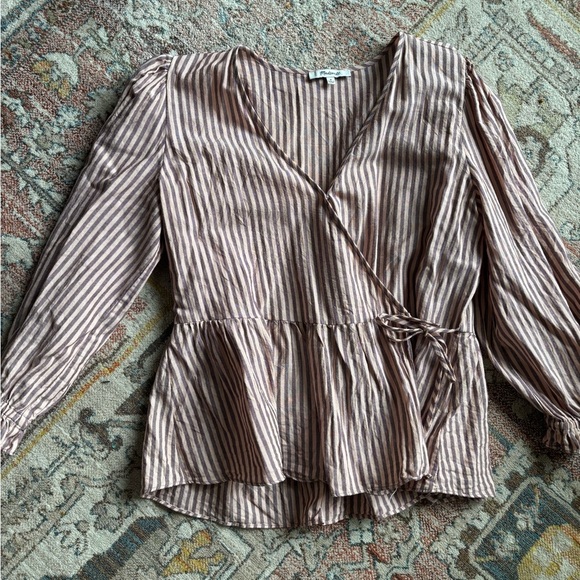 Madewell Tops - Madewell Puff-Sleeve Peplum Wrap Top Stripe pink